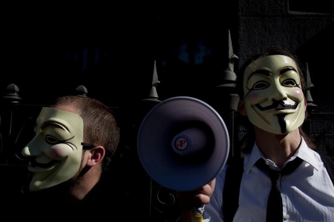 Mscaras caractersticas del movimiento Anonymous, en este caso en Madrid .| AP