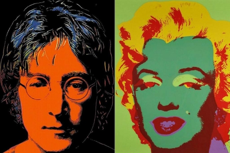 Trabajos realizados por el artista Andy Warhol de John Lennon y Marilyn Monroe.