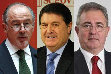 Rodrigo Rato, presidente de Bankia, Juan José Olivas, vicepresidente, y Francisco Verdú, consejero delegado.