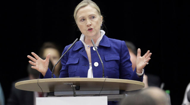 La secretaria de Estado norteamericana, Hillary Clinton, durante una conferencia en Lituania. | Reuters