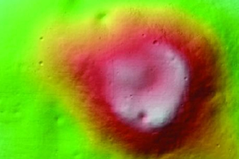 Espectro de la regin volcnica lunar, en rojo las partes de ms altitud.|NASA