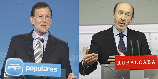 Los candidatos de ambos partidos, Mariano Rajoy y Alfredo Prez Rubalcaba. | scar Monzn