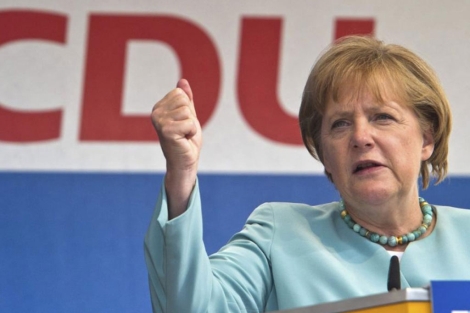 La canciller alemana ngela Merkel durante un acto de campaa en Greifswald, Alemania. | Efe