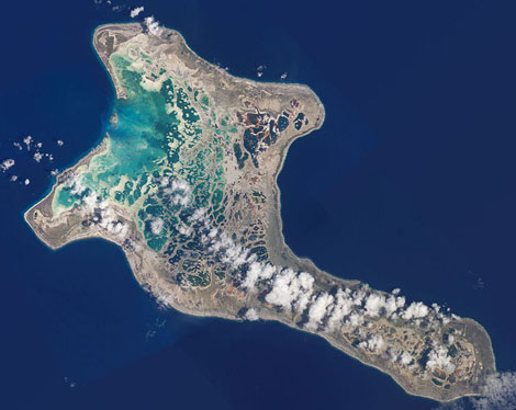 Kiritimati, una de las ilas del Archipilago de Kiribati, vista desde la ISS.