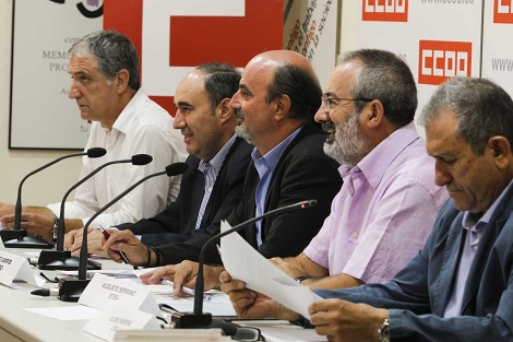 Rueda de prensa de los sindicatos en Madrid. | Efe