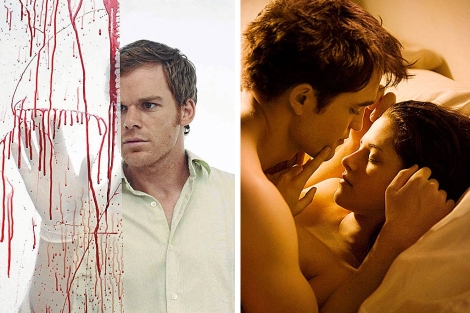 Imagen del asesino 'Dexter' (i.) y fotograma de la pelcula 'Amanecer'.