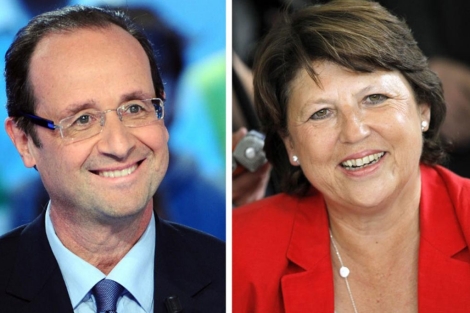 Hollande y Martine Aubry pasaran a la segunda vuelta si se confirman los primeros datos. | AFP