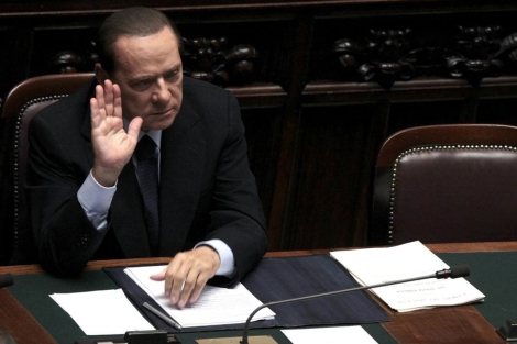 El primer ministro, Silvio Berlusconi, durante la votacin de confianza. | AFP