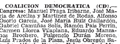 Lista de Coalicin Democrtica en 1979.