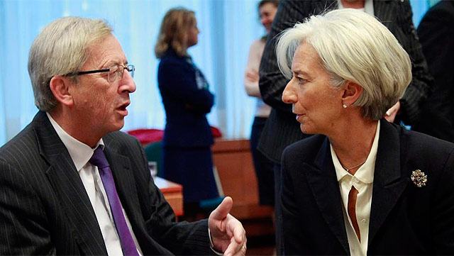 El presidente del Eurogrupo, Jean-Claude Juncker, junto a la directora del FMI, Christine Lagarde. | Foto: Efe