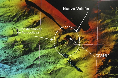 Imagen facilitada por el IEO del modelo digital del terreno del volcán.