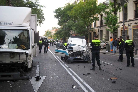 Accidente en la calle Bailn de Madrid ocurrido el pasado lunes. | EL MUNDO