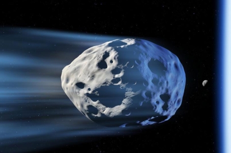 Recreacin de un asteroide pasando cerca de la Tierra. | AGE