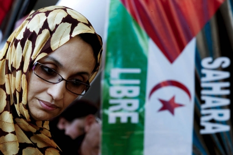 Aminatu Haidar en una conferencia sobre 'Sáhara libre'. | Efe