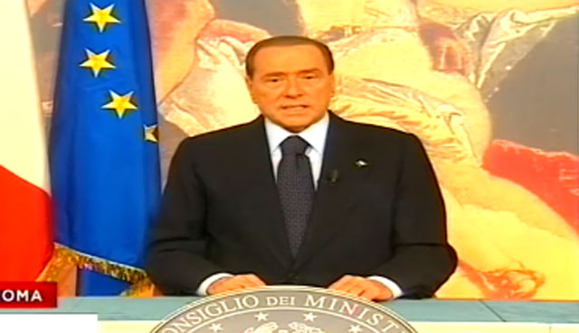 Silvio Berlusconi, durante la emisin de su mensaje.