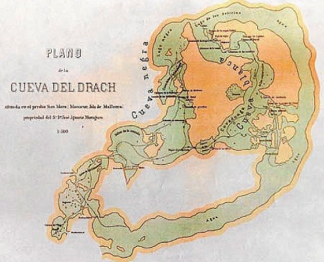 Estudio planimtrico de las Cuevas del Drach de Will publicado en Die Balearen.