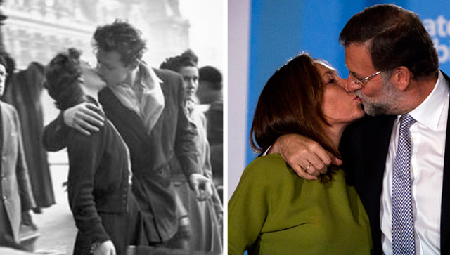 A la izquierda, la foto de Doisneau. A la derecha, la de Rajoy y su esposa.