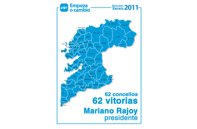 Mapa distribuido por el PP mostrando las victorias en todos los ayuntamientos.