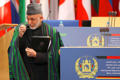 El presidente de Afganistn, Hamid Karzai, en la sede de la Conferencia de Bonn. | Afp