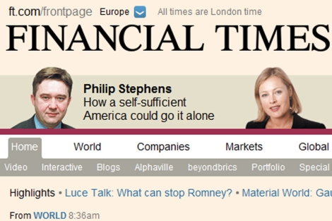 Portada 'on line' del 'Financial Times'.