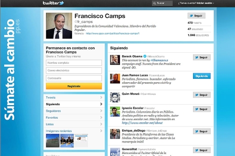 Pantallazo del 'falso' perfil de Twitter de Francisco Camps.