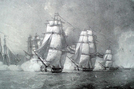 Grabado de la batalla que se conserva en el Museo Naval de Madrid.