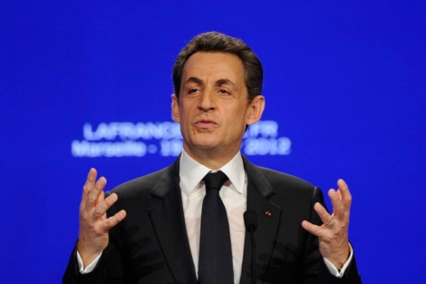 Sarkozy, durante su intervencin en su primer gran mitin electoral, en Marsella. | Afp