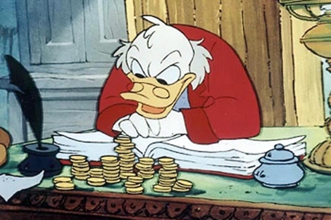 El to Gilito de Disney caracterizado como el avaricioso mster Scrooge de Dickens.