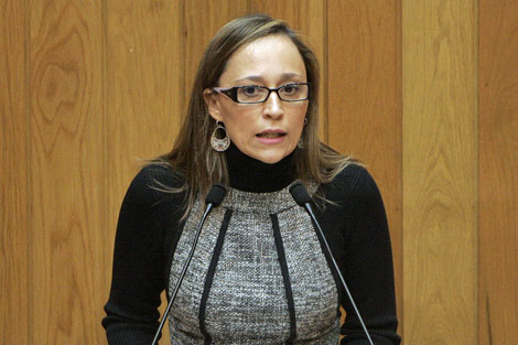 La conselleira Elena Muoz durante su intervencin en el Parlamento. | Efe