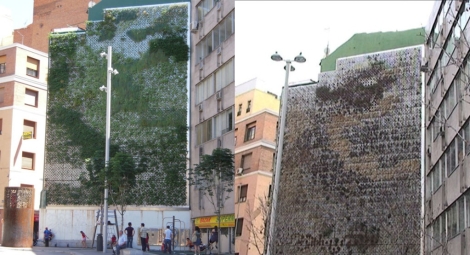 Imagen del antes y el despus del jardn vertical de la plaza de la Luna.| E. M.