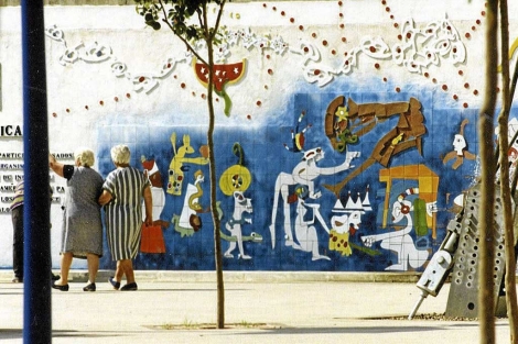 Detalle del mural de Matta y Akabane en 1992, antes de que se mutilara. | J.A. lvarez