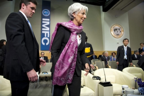 Christine Lagarde, directora del FMI, llega a los encuentros de Primavera.| Efe