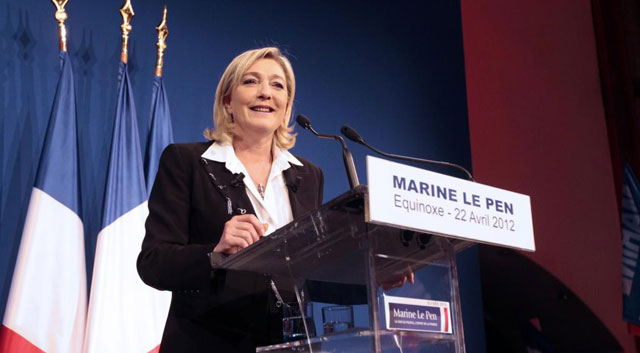 Marine Le Pen durante su discurso en la noche electoral.| Afp
