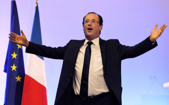 Hollande celebra los resultados de la primera vuelta. | Reuters