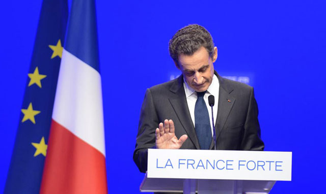 Nicolas Sarkozy durante el discurso tras la derrota.| Afp