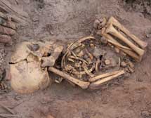 Uno de los esqueletos de Pachacamac.|ULB