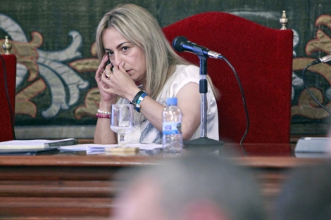 Sonia Castedo habla por telfono durante el pleno de este jueves. | Ernesto Caparrs
