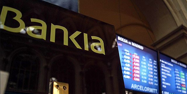 Imagen del logo de Bankia en la Bolsa de Madrid. | Efe