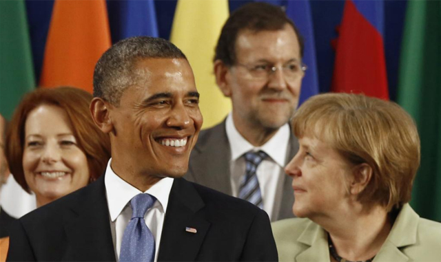 Rajoy, detrs de Obama y Merkel en la cumbre del G-20. | Reuters
