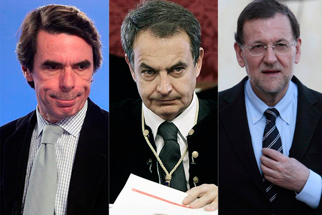 De izda. a dcha., Aznar, Zapatero y Rajoy.