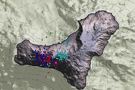 Localizacin de los terremotos registrados en El Hierro en los ltimos tres das. | IGN