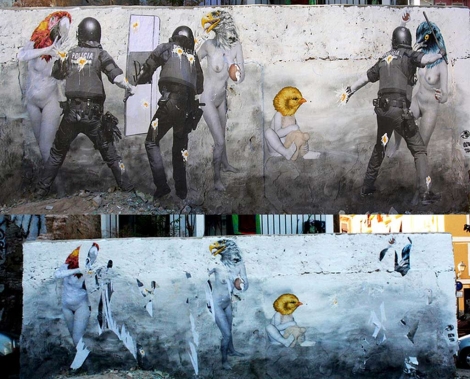 Dos imgenes del mural, antes y despus de ser 'mutilado'. | Vinz Feel Free