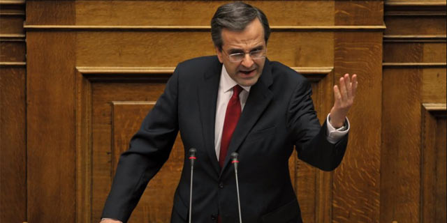 Antoni Samaras durante el debate de investidura en el Parlamento heleno. | Afp