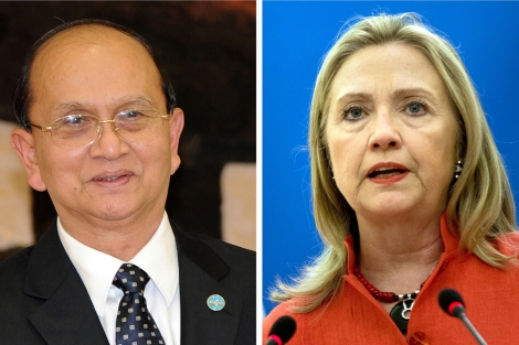 El presidente de Birmania, Thein Sein, y la secretaria de Estado, Hillary Clinton. | Afp