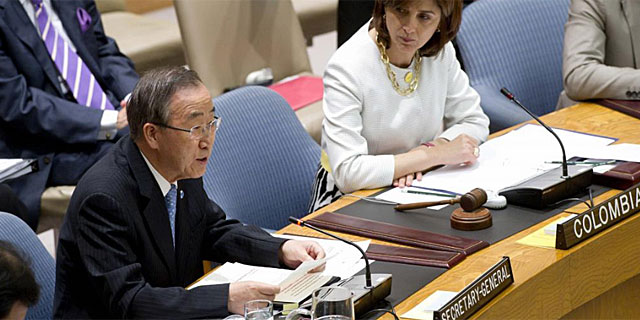 El secretario general de Nacional Unidas, Ban ki-moon, hoy, en la sede del organismo. | Efe