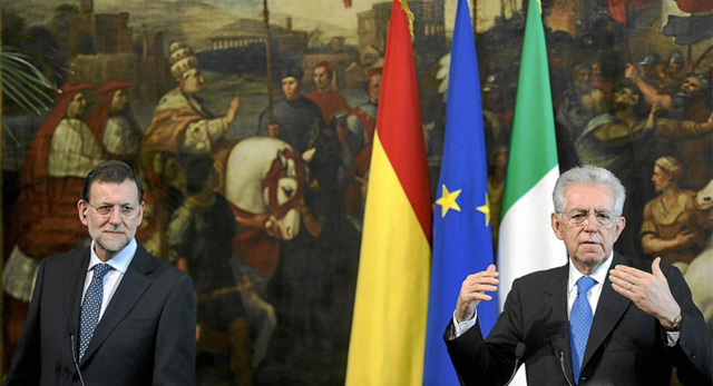 El presidente del Gobierno, Mariano Rajoy, y el primer ministro italiano, Mario Monti. | Efe
