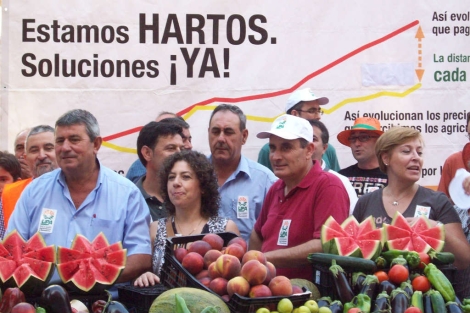 Imagen de los agricultores que han regalado sus productos en la plaza de Callao | F. J. A.