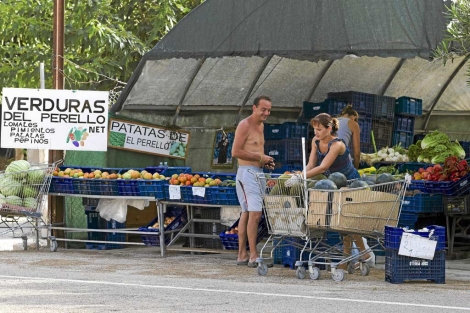 Un puesto de venta de verdura en la carretera de El Perellonet al Perell. | Benito Pajares