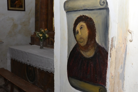 Fresco del Ecce Homo restaurado en la Iglesia de Borja. | E.M