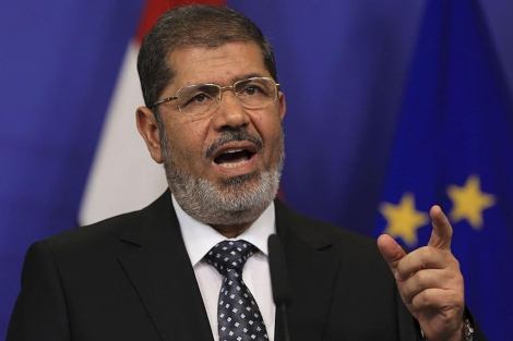 El presidente de Egipto, Mohamed Mursi, durante la rueda de prensa.